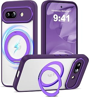 Compatible with Google Pixel 9 Pro XL Case with 360° Magnetic Ring Stand [Compatible with Mag-Safe ] Shockproof Translucent Phone Case for Google Pixel 9 Pro XL 6.8 inches,Purple