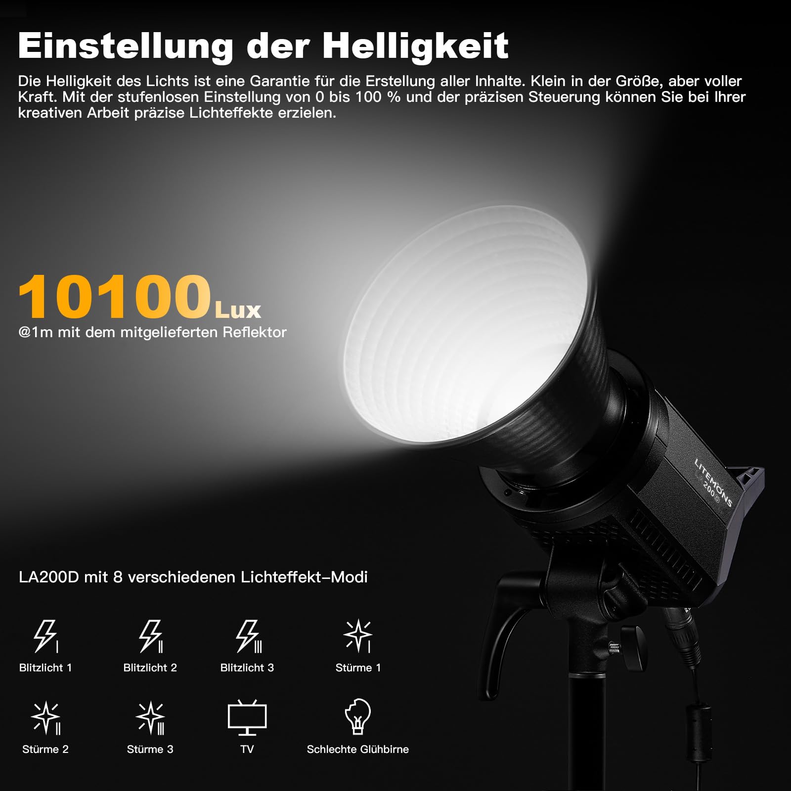 Godox LA200D 230 W LED światło dzienne lampa wideo, 5600 K CRI 96+ TLCI 97+, 101000lux@1 m, oświetlenie studyjne, fotografia z 8 efektami FX, montaż Bowens i kontrola aplikacji do transmisji na żywo,