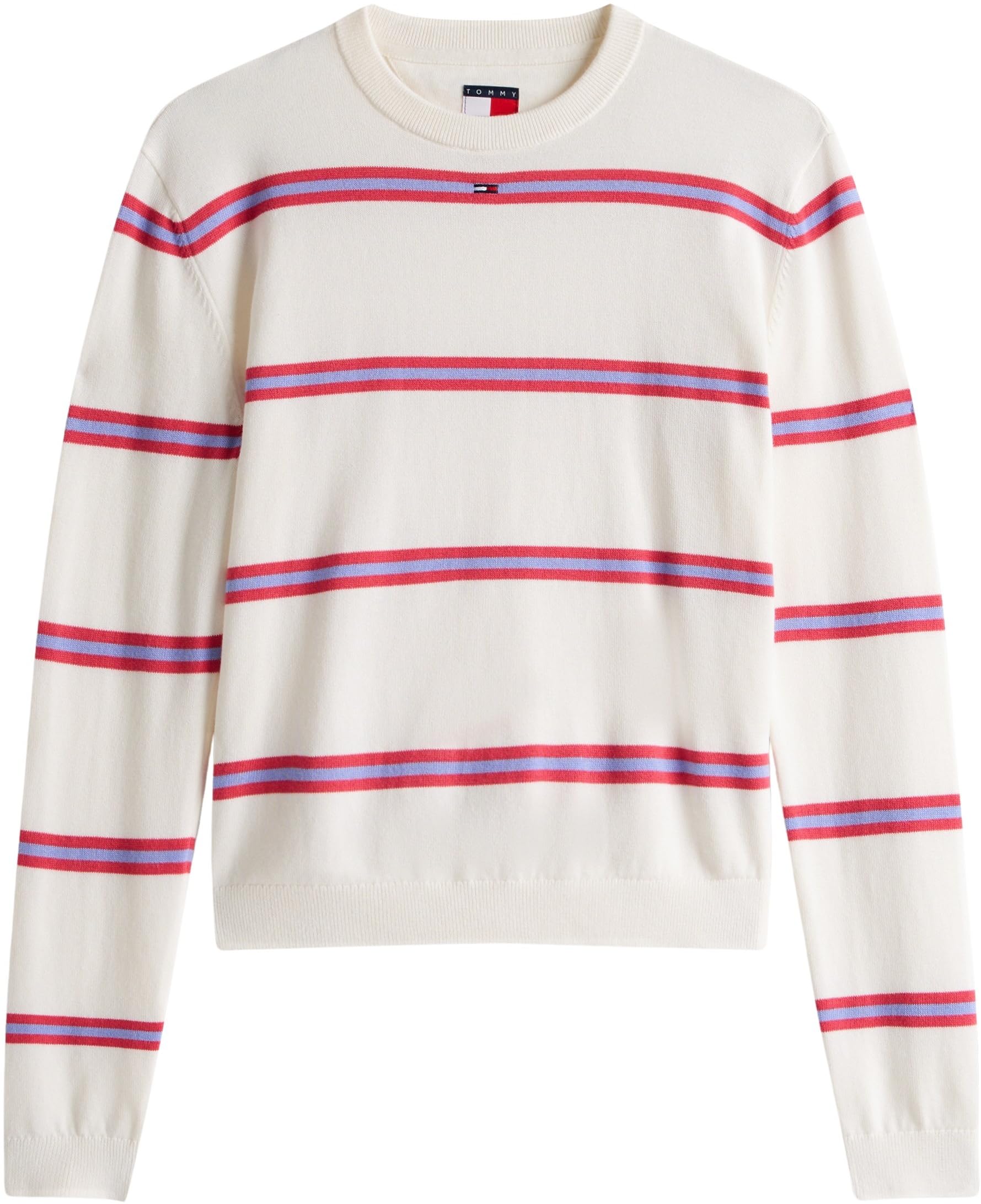 Tommy Jeans Damen Tjw Essential Crew Sweater EXT Dw0dw20159 Pullover, White (Ancient White/Stripe), XL EU