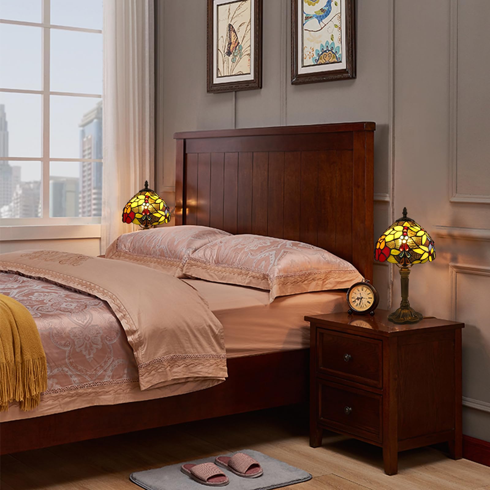 Lampada Tiffany da Tavolo con Paralume in Vetro Colorato per Soggiorno, Camera da Letto, Studio e Tavolino da Caffè