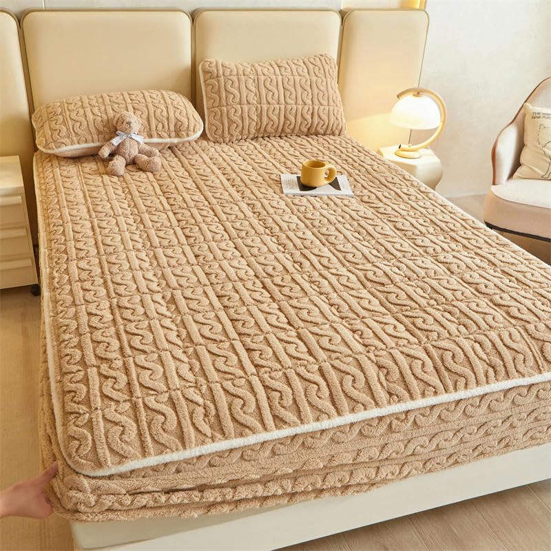 Protector de colchón acolchado de terciopelo de leche ajustable cama doble 6