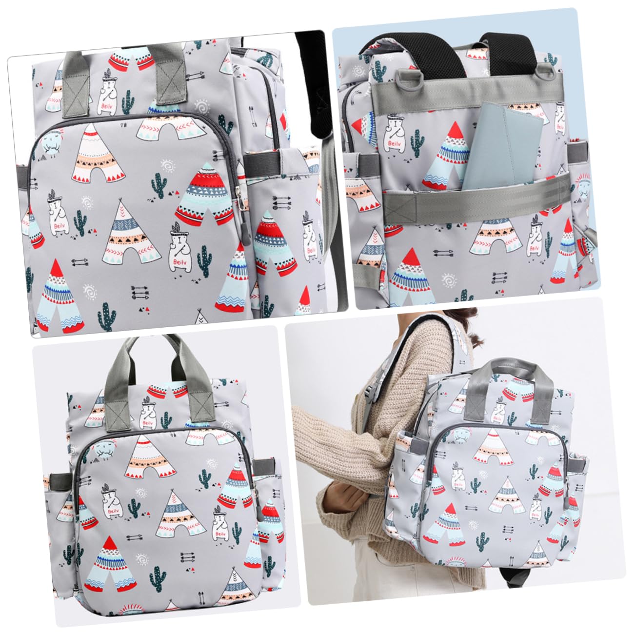 Mumienschultertasche für Mütter Praktischer Organizer Dunkelgrau für Unterwegs mit Großem und Feuchtigkeitsbeständigem
