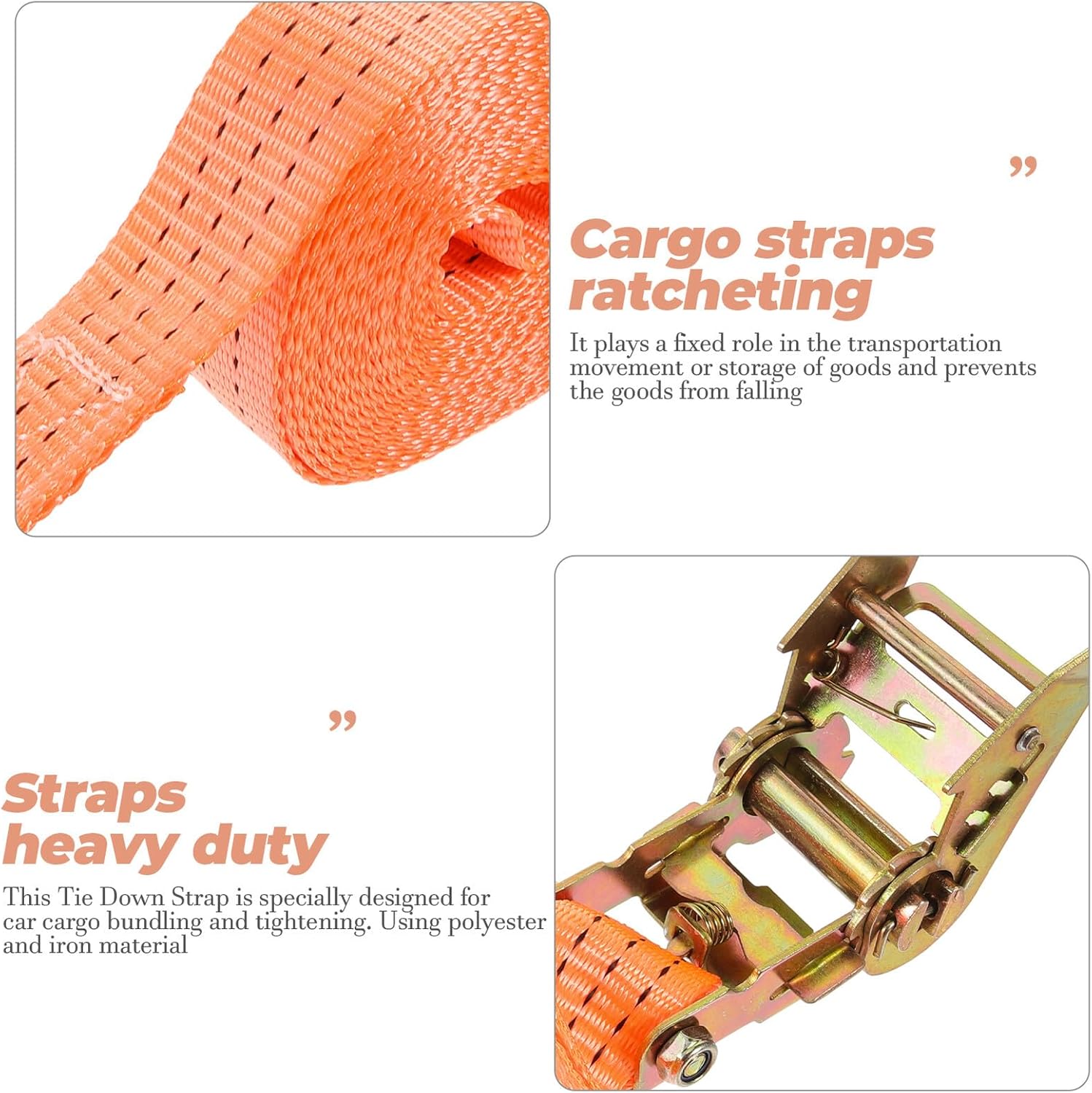 Heavy Duty Ratchet Strap Tie with Double Hooks 3.8cm X 6m Polyester Cargo Securing Lashing Strap for Trucks and Outdoor Transport