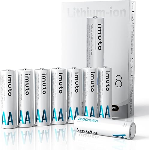 Miniatura 11 de imuto Pilas recargables AA, paquete de 8 pilas de litio AA de 2000 mAh, salida de 1.5V y 2A, pilas dobles A de ciclo de vida de más de 1600 ciclos