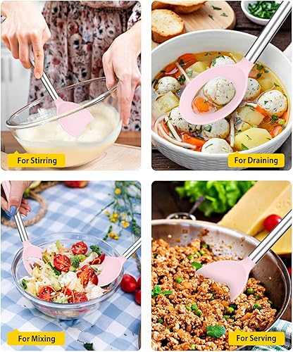 Miniatura 3 de Paquete de 2 cucharas grandes de silicona para cocinar, cucharas sólidas antiadherentes, utensilios de cocina resistentes al calor para mezclar,