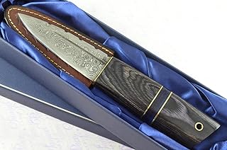 Unique New Genuine Damascus Steel Bespoke Full Tang Camel Bone Handle Sheffield Sgian Dubh with Leather Sheath Gift Boxed