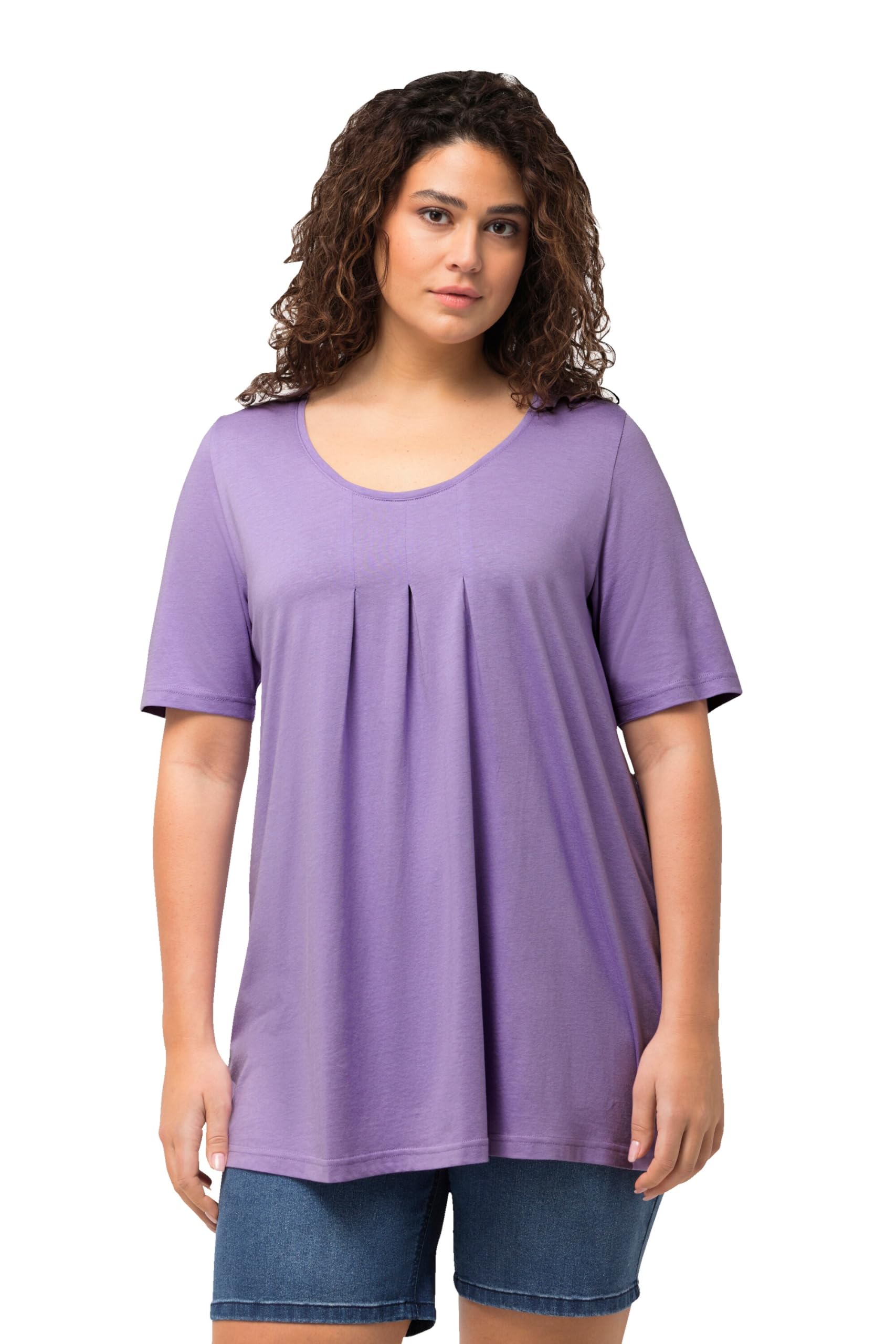 Ulla Popken T-shirt, A-linie, Rundhals, Halbarm, Zier Falten T-Shirt,