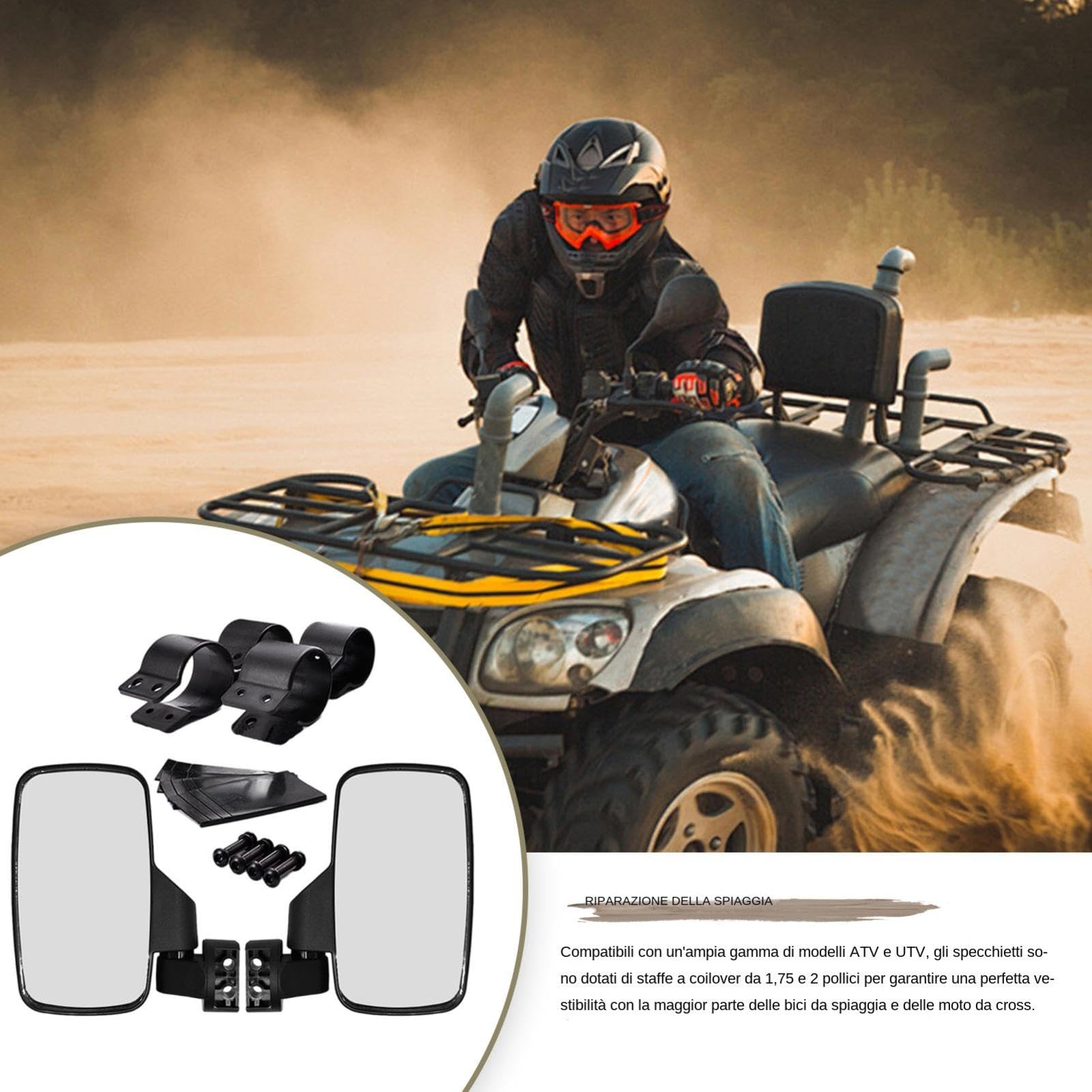 Specchio laterale UTV, Specchio laterale ATV - Specchio retrovisore fuoristrada 2X con gabbia per roll bar da 1,75 pollici e 2 pollici - Kit specchietto laterale destro e sinistro regolabile