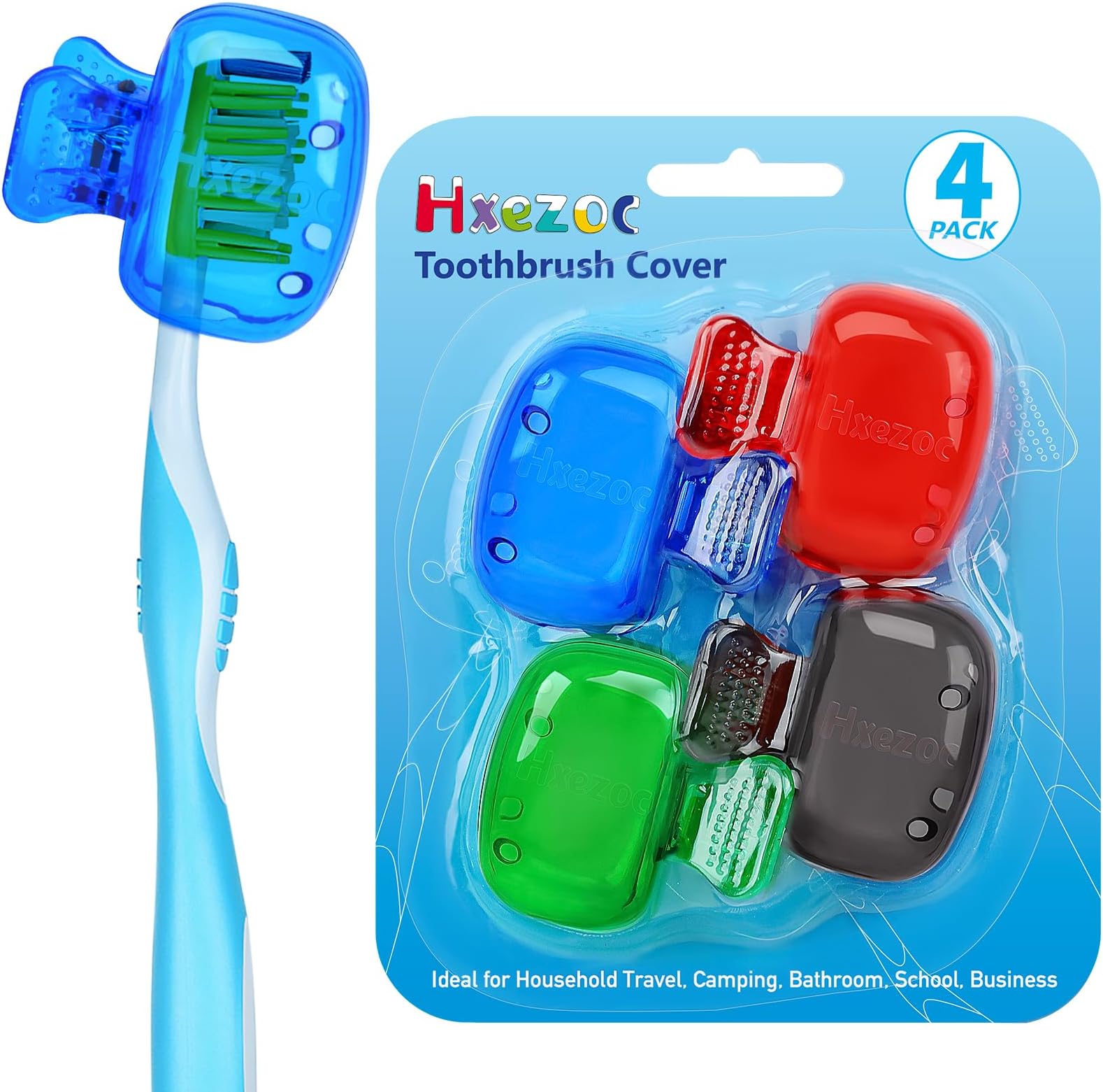 Hxezoc 4 Pack Travel Toothbrush Head Covers Toothbrush Protector Cap Brush Pod Case Protective Portable Plastic Clip for Household Travel, Camping, Bathroom, School, Business