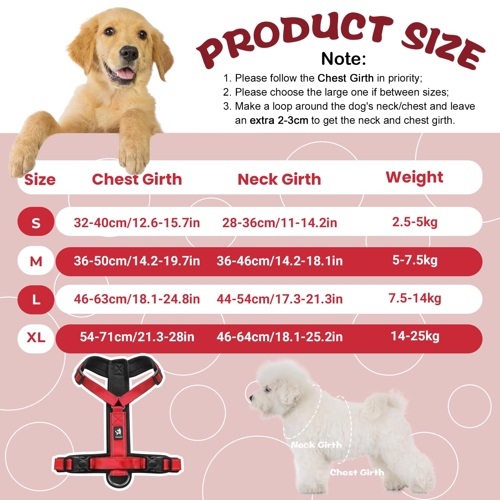 LiebeDD Pettorina Cane Taglia Grande - Pettorina Antifuga Cane - Pettorina Anti Tiro per Cani Imbracatura Regolabile Bulldog Francese Pettorina per Addestramento e Easy Walk, Rosso, L