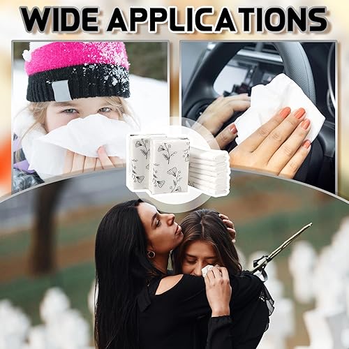 Miniatura 4 de 100 pañuelos de bolsillo a granel pañuelos de viaje de flores negras mini pañuelos de viaje de tamaño de viaje paquetes de pañuelos individuales