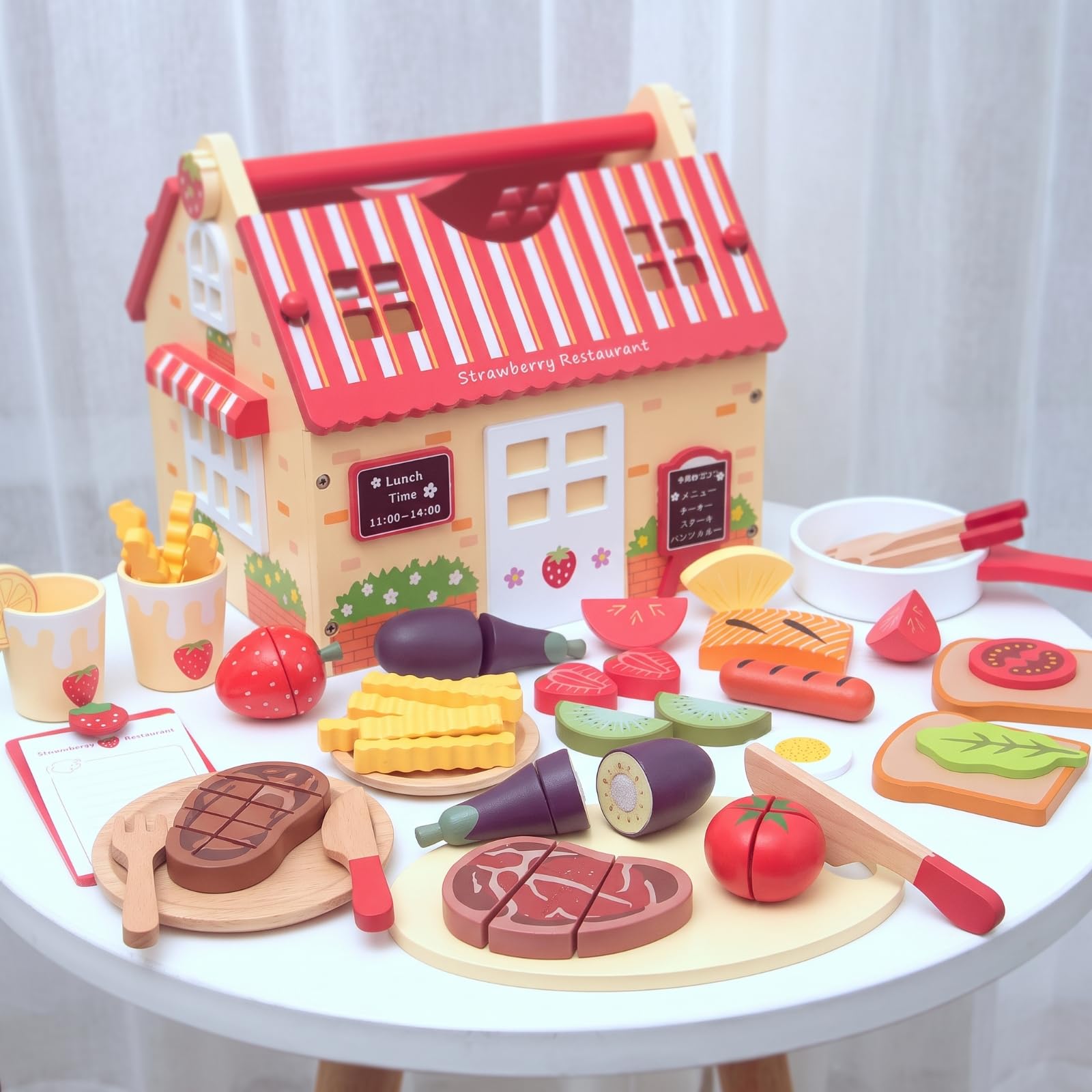 Cibo Finto in Legno con Scatola | Didattico, Set Ristorante Giocattolo in Legno, Naturale, per Casa, giochi, Scuola Dell'infanzia