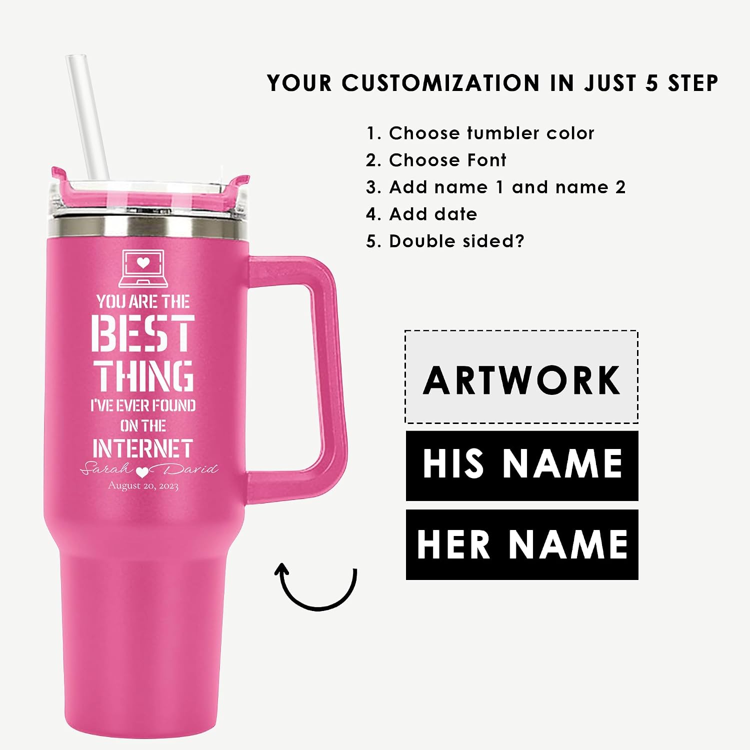 You are the best thing Personalized Tumbler 40 oz Laser Engraved, Insulated Cup with Handle, Lid and Straw, Large Custom Tumbler Gifts, Valentine's Day Gifts for Him,Husband Wife,Birthday, Hubby