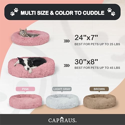Miniatura 3 de CAPHAUS Cama para mascotas con forma de dona calmante de 2430 pulgadas para gatos y perros pequeñosmedianos, parte inferior antideslizante, lavable,