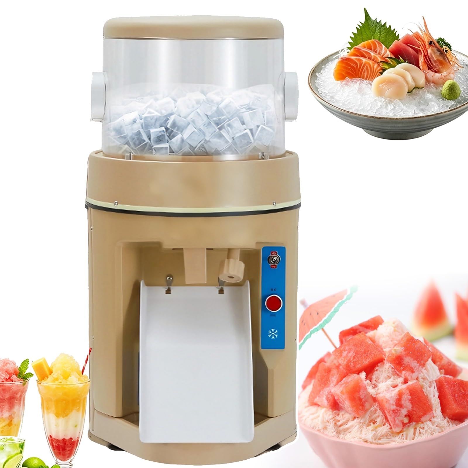 Trituradora de Hielo eléctrica Comercial de 600W,máquina de Cono de Nieve de Salida de 10kg/min,con Perilla de Ajuste de Textura de precisión,for Tienda de postres y exhibición de mariscos