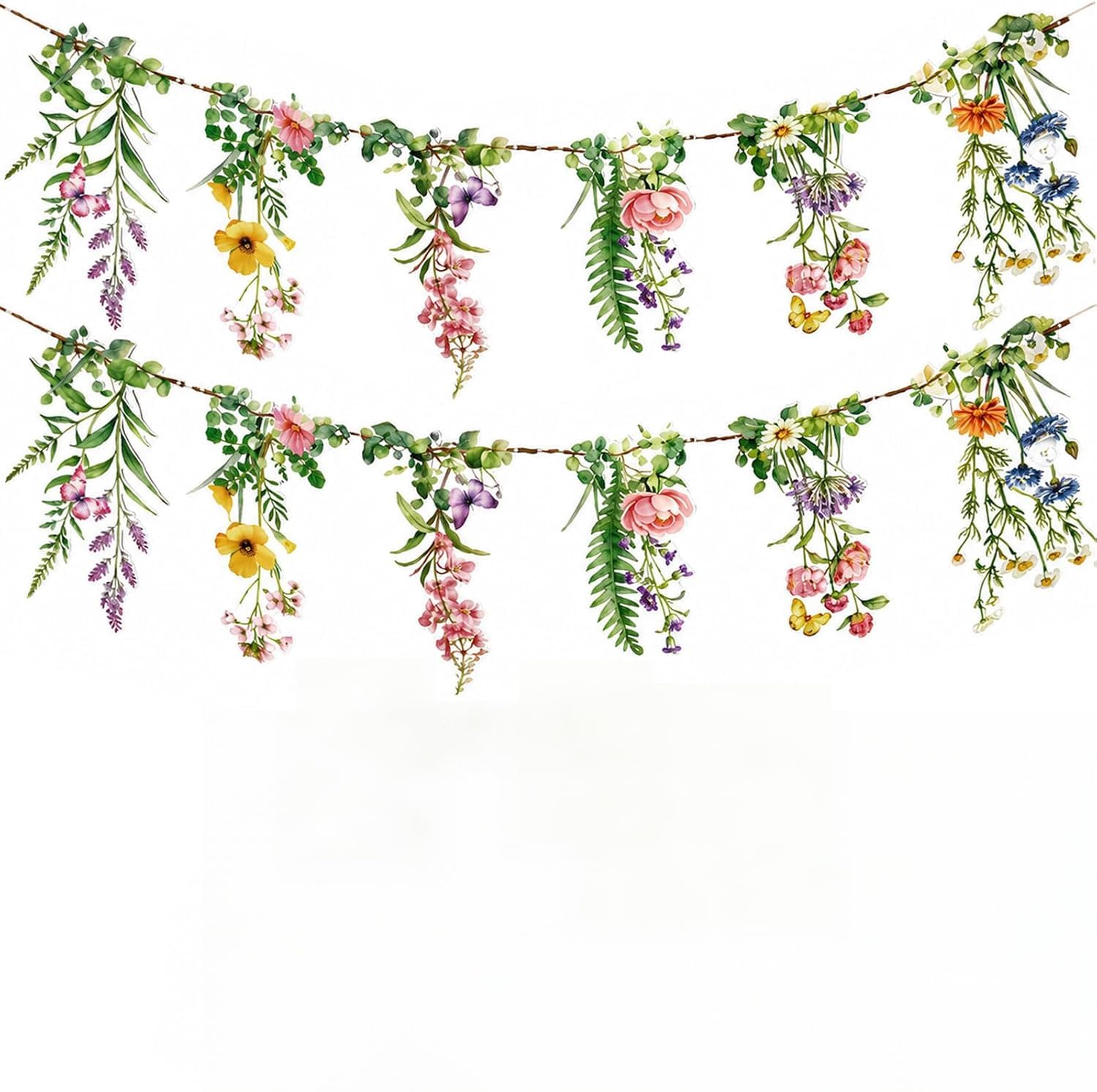 2 Multicolour Irregular Floral Bunting for Birthday Party & Garden Tea — image 1