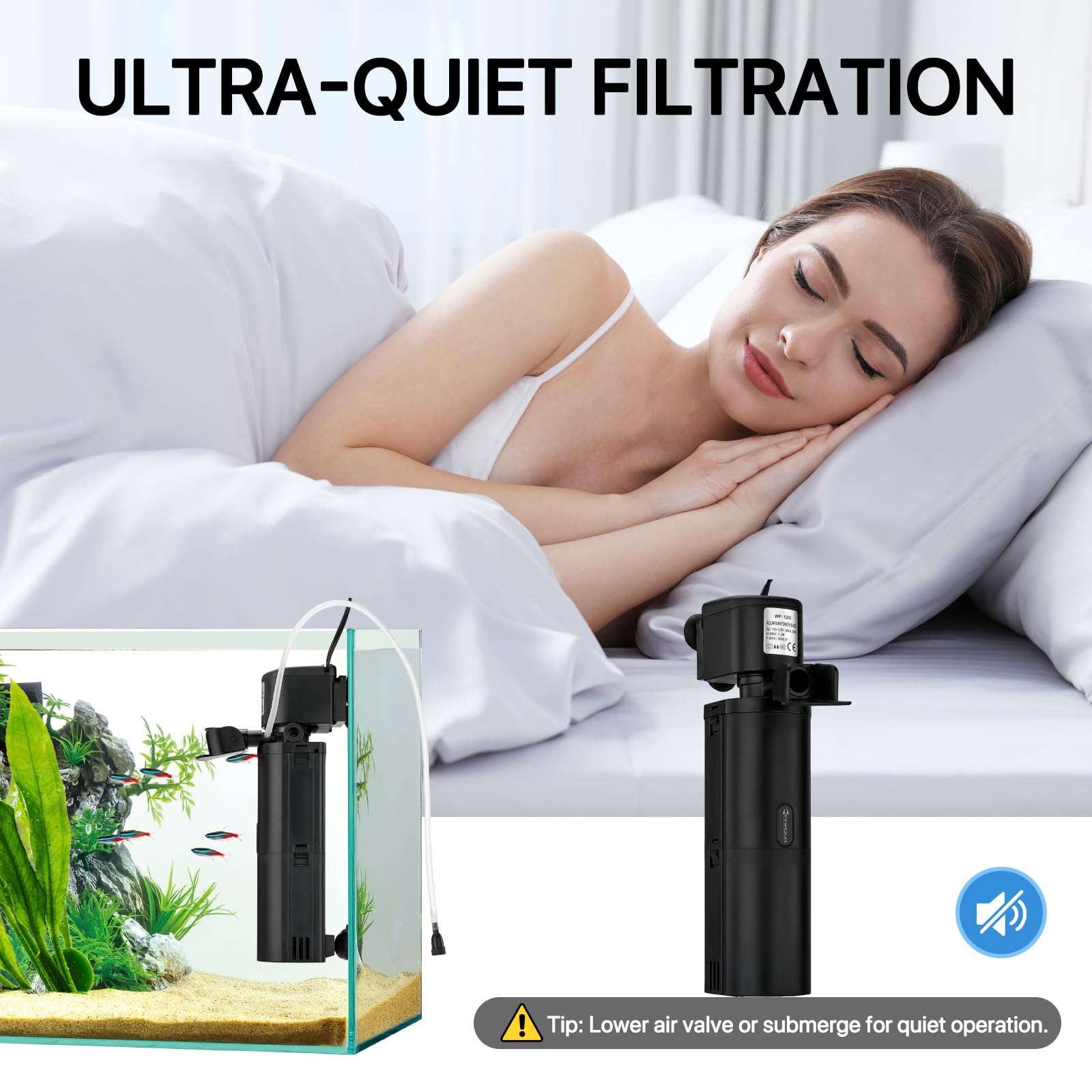 Filtro UV per acquario a doppia camera, filtro sommergibile 4 in 1 per serbatoi di tartarughe da 20-75 galloni, macchina verde ultra silenziosa con filtrazione, produzione di onde e ossigenazione