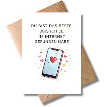 WBdesignz Love Card Du bist das Beste was ich je im Internet gefhabe with Envelope - with Mobile Phone & Heart for Girlfriend Partnerin Online Dating - Birthday Valentines Day Anniversary A6
