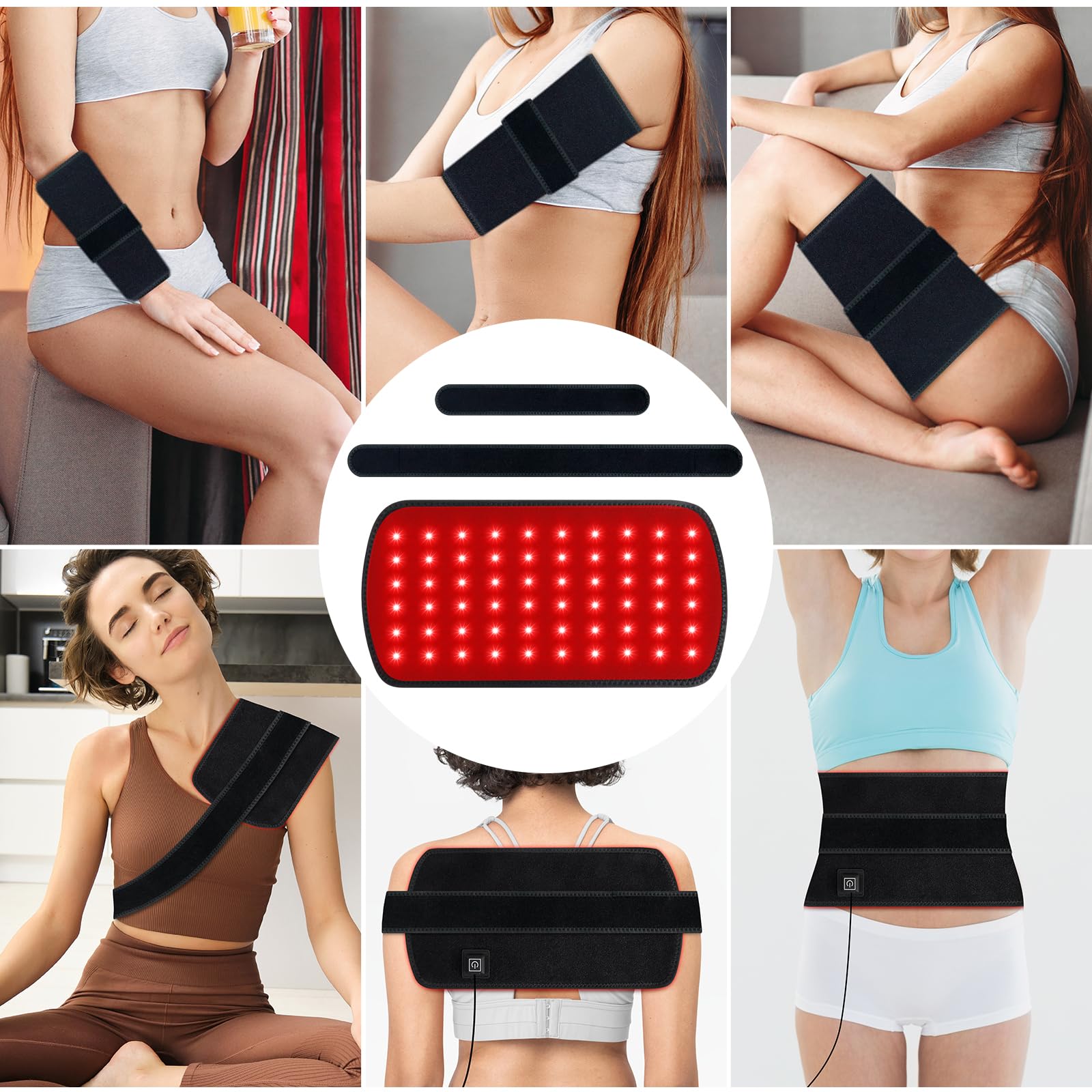 Fascia Terapia a Luce Rossa, Luce Infrarossa Corpo, LED Triple-Chip 660nm 850nm, Fascia Riscaldante Schiena e Ginocchia, Dispositivo Portatile, Regalo Benessere Uomo Donna