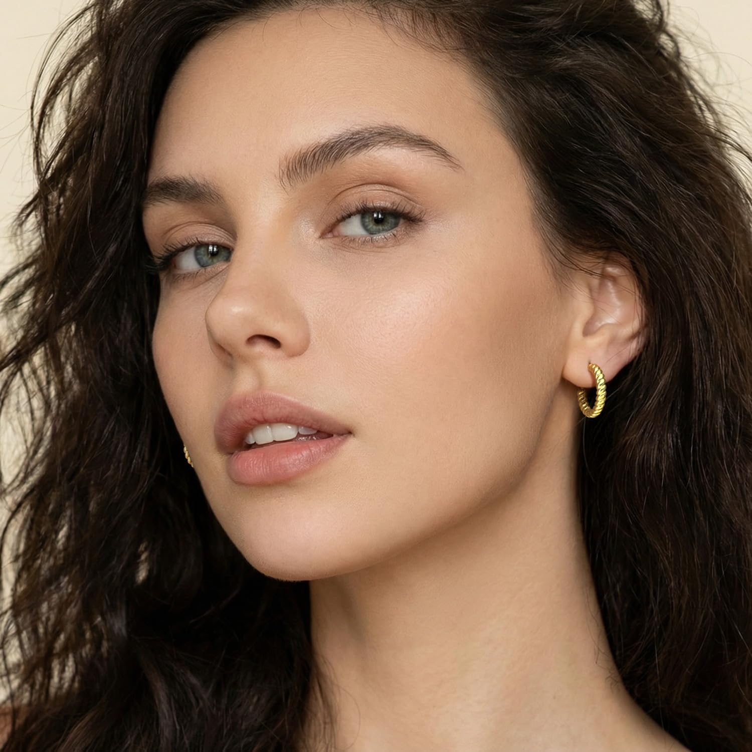 Eloqueen 14K Gold Earrings for Women Gold Hoops Earrings for Women Hoop Earring for Womens Hoops Softly Twisted Lines with Gentle Rhythm Womens Hoop Earring 22/25mm