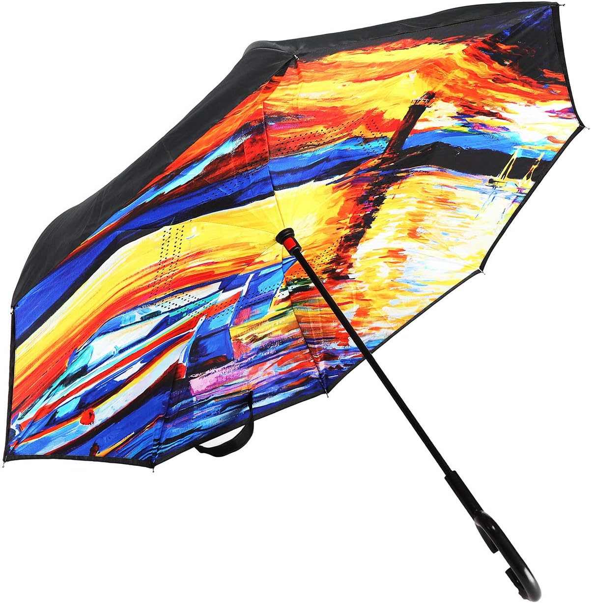 Double Layer Inverted Umbrellas Reverse Folding Umbrella Windproof UV Protection Big Straight Umbrella Inside Out Upside Down for Car Rain Outdoor With C-Shaped Handle