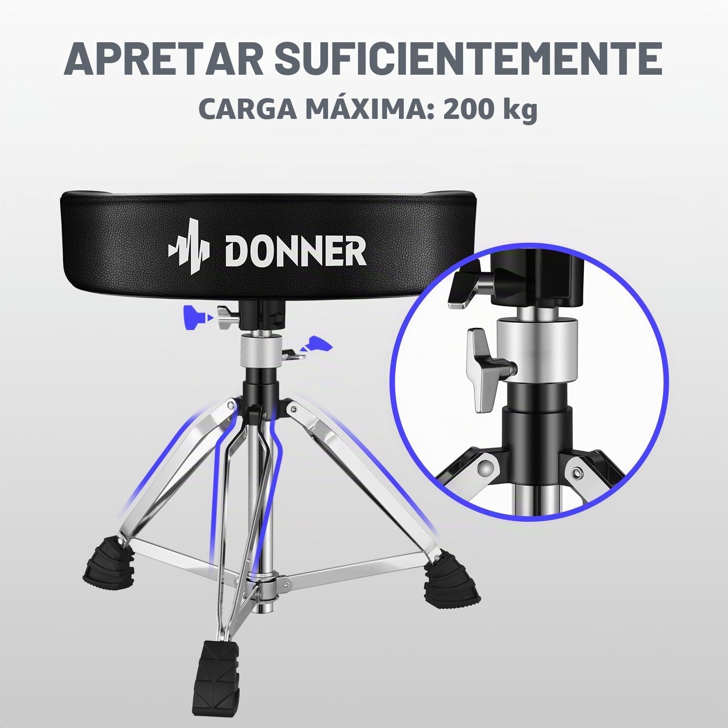 Donner - Taburete Ajustable para batería, Silla Acolchada para batería de Estilo Motorista para conciertos