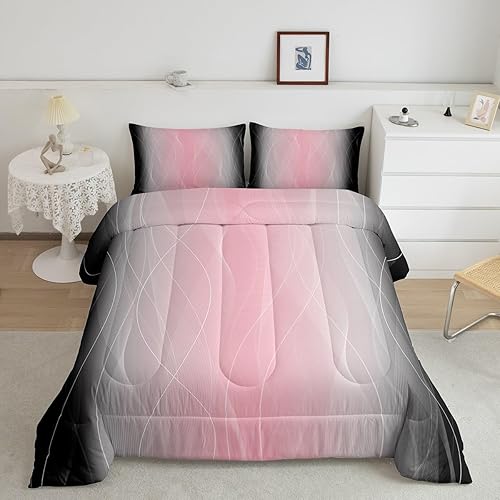 jejeloiu Juego de ropa de cama de tamaño Queen para niños y niñas, juego de edredón de líneas a rayas para niños, mujeres y hombres, edredón