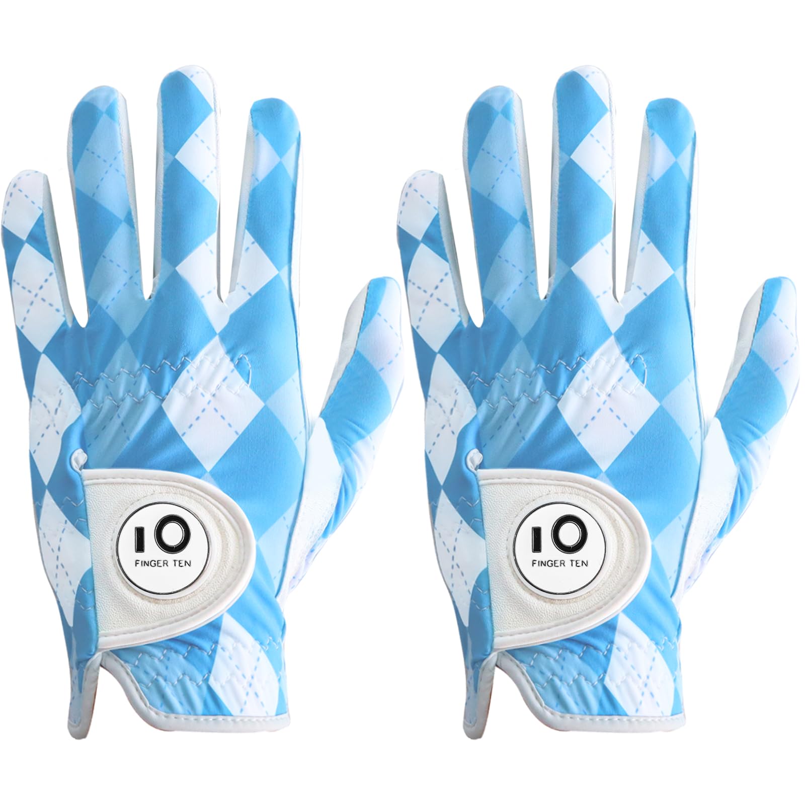 FINGER TEN Golf Gloves Men Left Hand Leather With Ball Marker Printed Grip Value 2 Pack, Mens Golf Glove All Weather Durable Weathersof (Medium, Worn on Left Hand- Lattice) — image 1