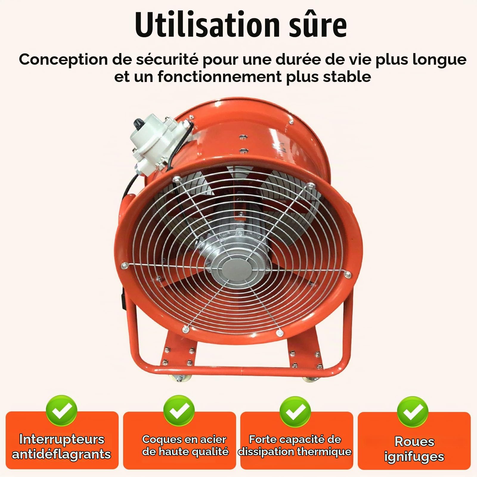 Ventilateur de chantier, 1100 W, 2800 tr/min, 150 m³/min, extracteur de moteur CA de 45,7 cm, ventilateur de construction, ventilateur industriel, ventilateur axial, ventilateur de chantier