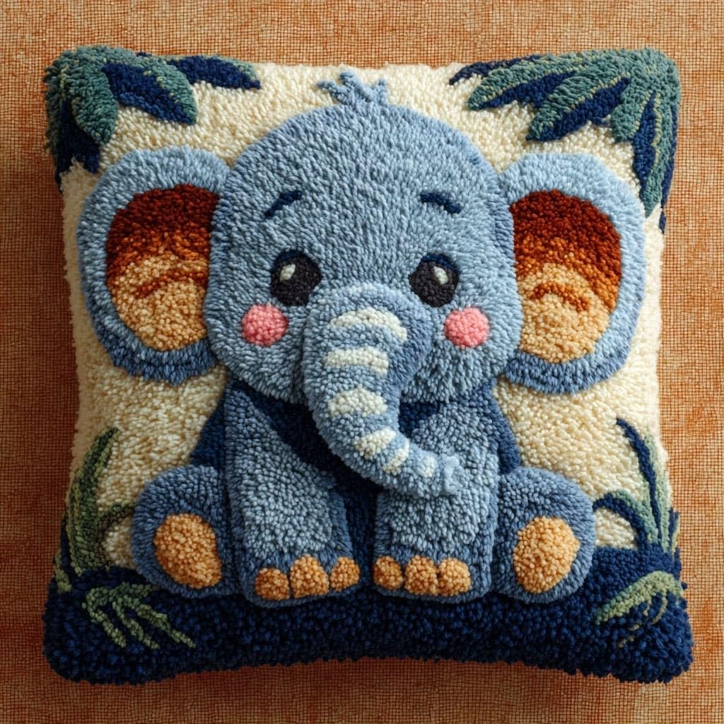 Henypt Latch Hook Cushion Kits, Elephant