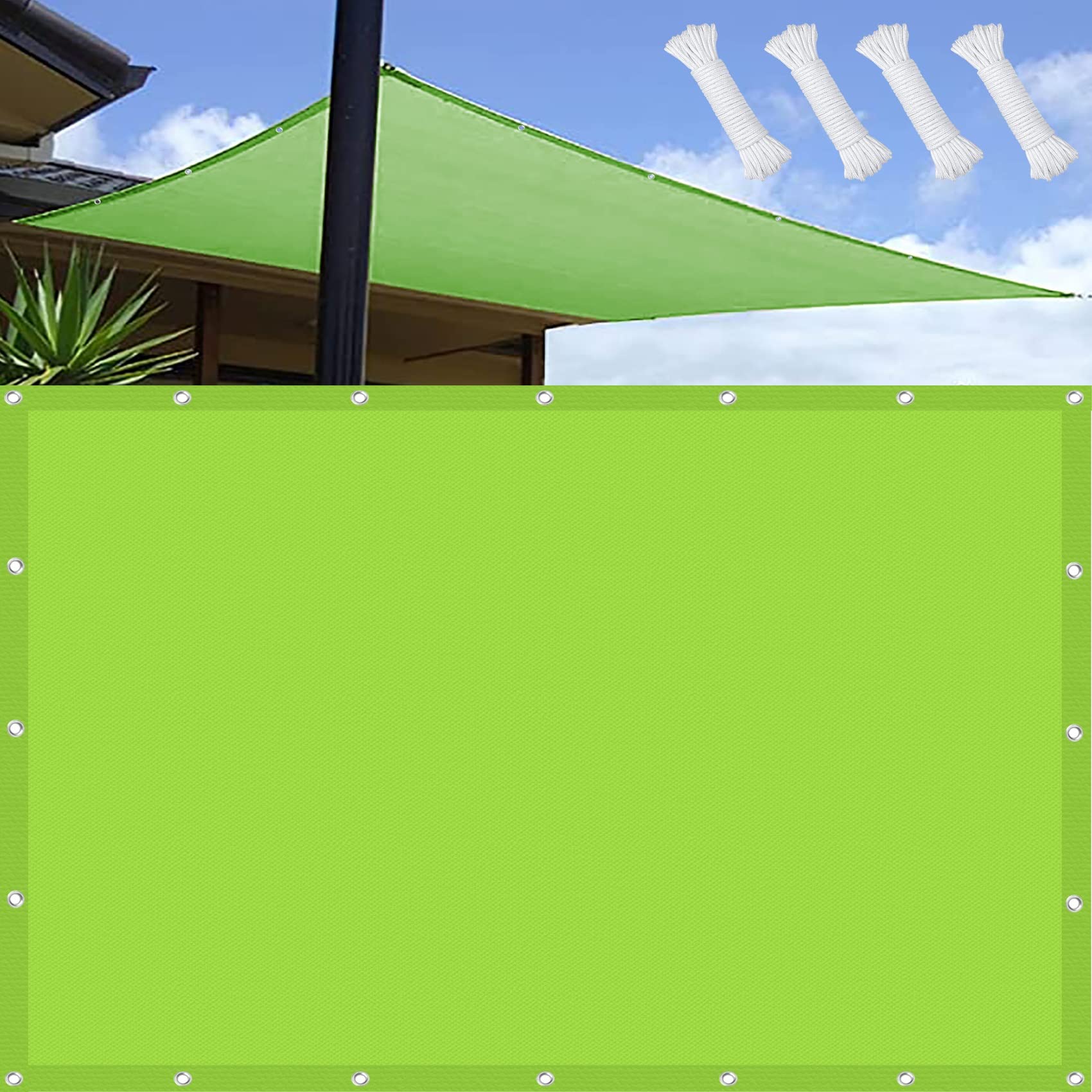 Sun Shade Sail, Awning Canopy 3 x 6 m Waterproof PES Polyester Outdoor Sun Shade Canopy with Fixing Kit, Easy to Install for Outdoor Garden Patio Party, Tender Green — image 1