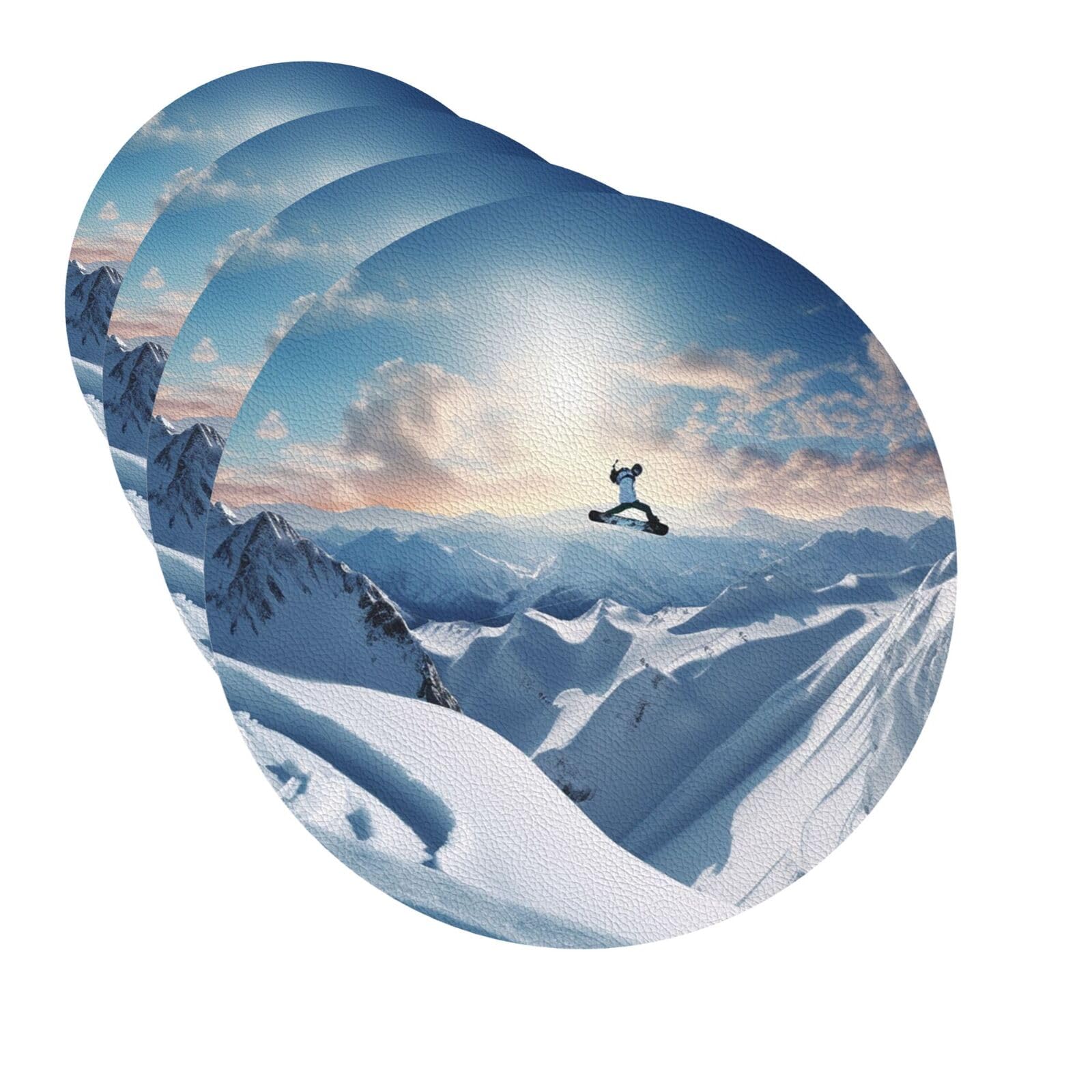 Drink Coasters Set of 4 Quick-Dry Leather Coaster Snowboarding Coasters for Drinks Coffee Cup Mat Tabletop Protection Heat Resistant Coaster for Kitchen Bar Office Home Decor