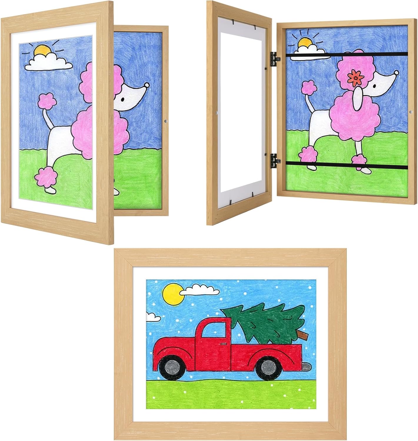 Kids art frames natural wood mat included front opening