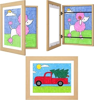 3Pack Natural Woodgrain Kids Art Frames 10x12.5" Storage Display for Child Artwork, Drawings, Crafts - Front Opening No Mat or 8.5x11 With Mat