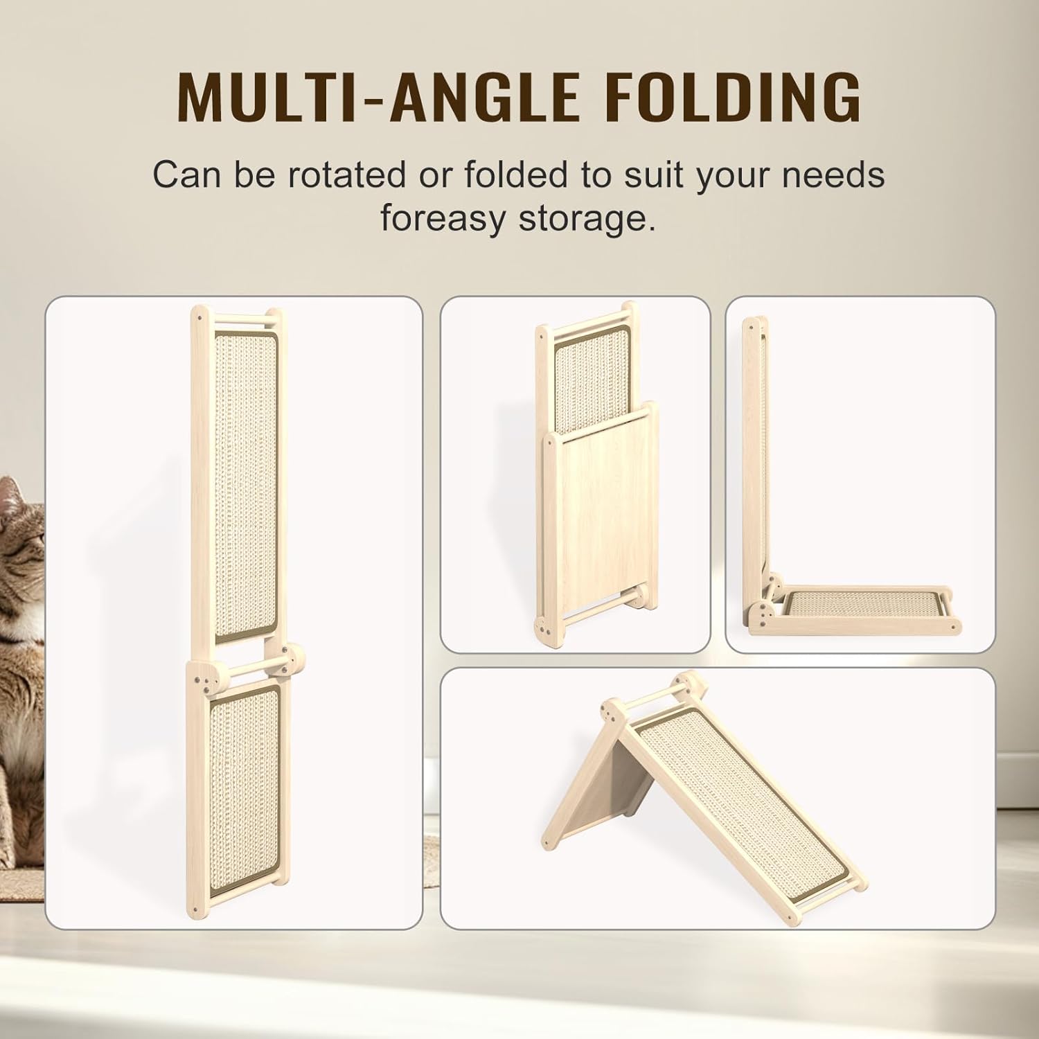 Cat Scratcher, 24-Inch L Shaped Cat Scratcher, Foldable Cat Scratching Board, Sisal Cat Scratcher with Ball Toy for Indoor Cats, Protecting Furniture Cat Scratching Pad, Floor Mounted Cat Scratcher