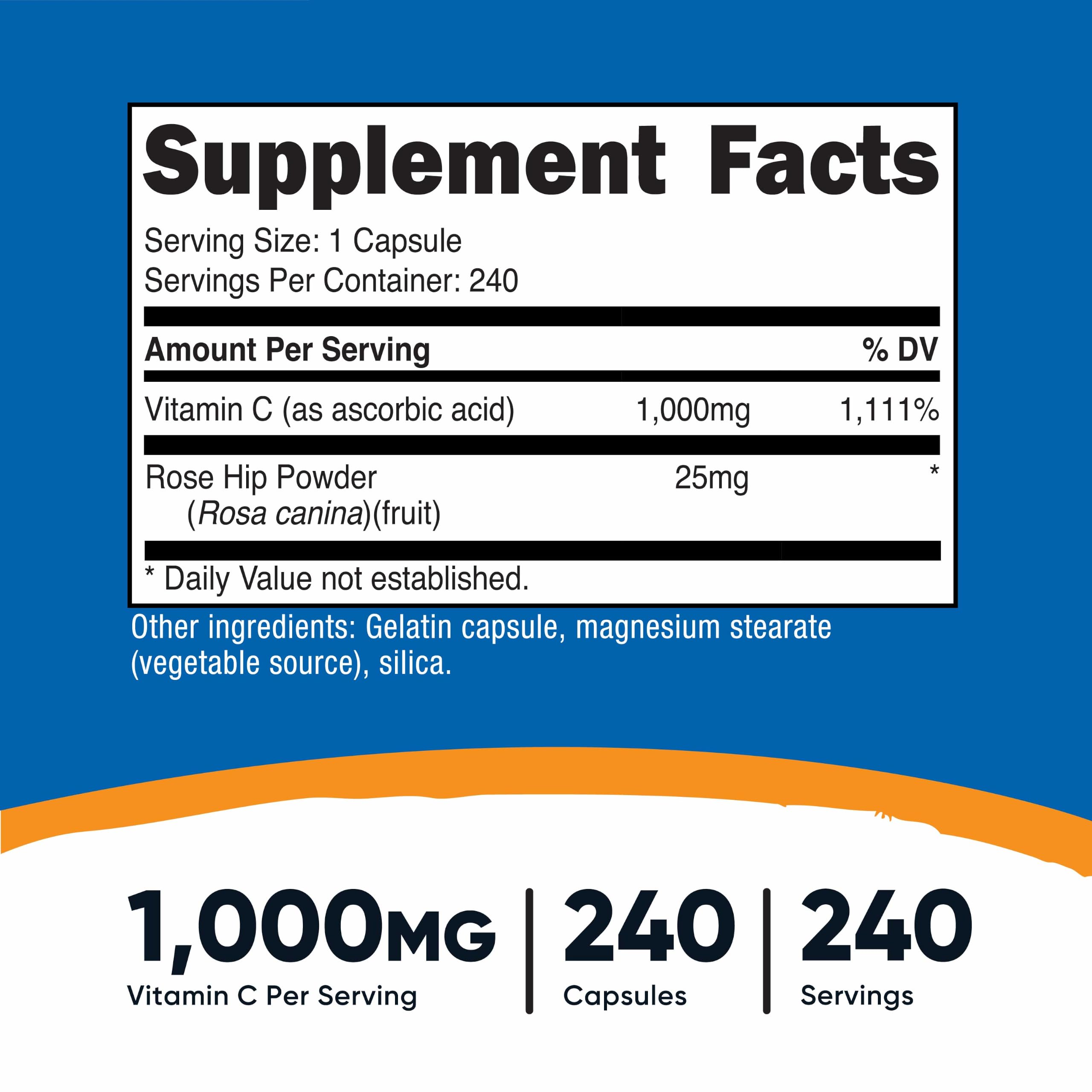 Nutricost Vitamin C with Rose Hips 1025mg, 240 Capsules, Gluten Free — Amazon image 2