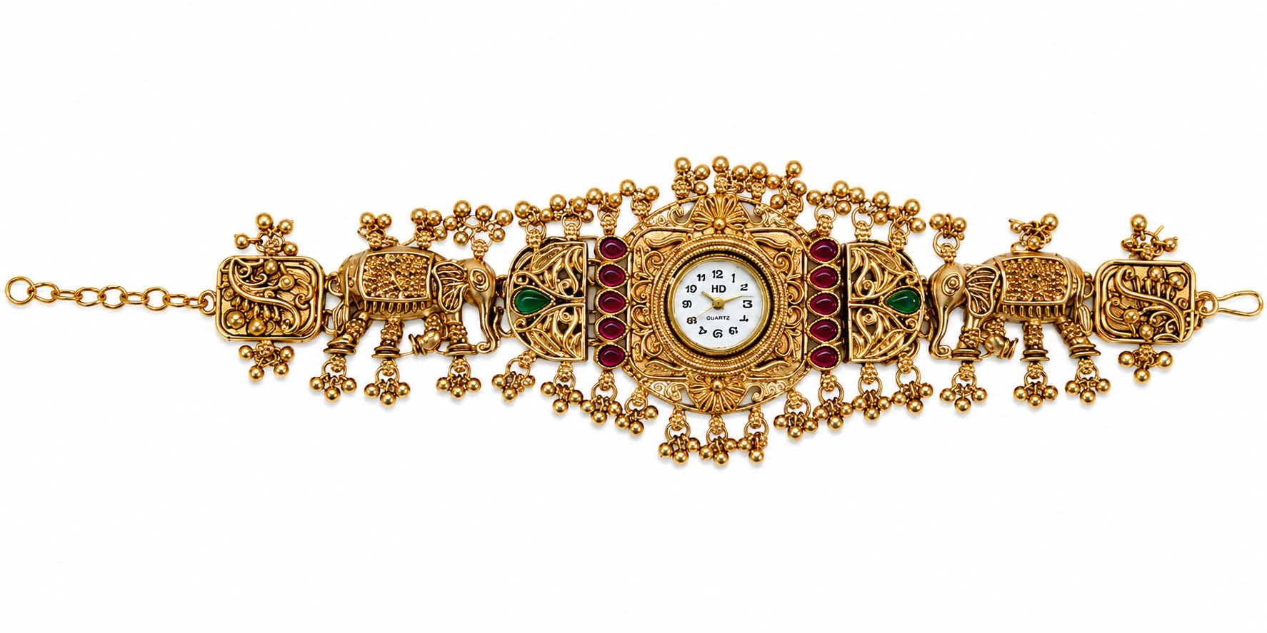 Heritage Elephant Motif Gold-Tone Kashmiri Heritage Bracelet for Women with Watch dial-image-33