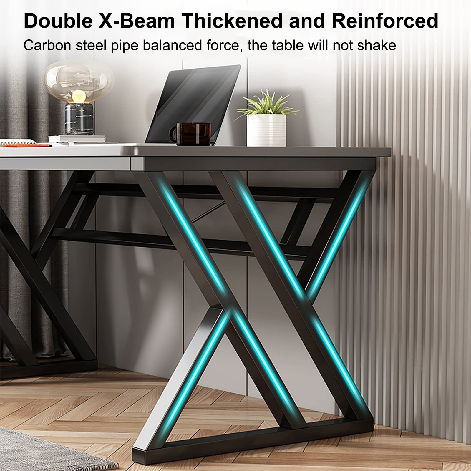 Escritorio ergonómico moderno para juegos, oficina en casa, diseño que ahorra espacio, fácil montaje, color negro, 140 cm, ideal para trabajar y jugar