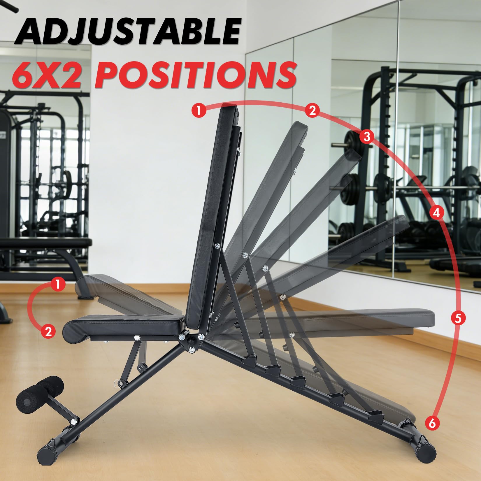 Garvee Banco de musculación ajustable plegable de 8 posiciones – Soporte para piernas y atril bíceps – Alimentación 200 kg – Entrenamiento completo en casa – Ahorro de espacio – Color negro