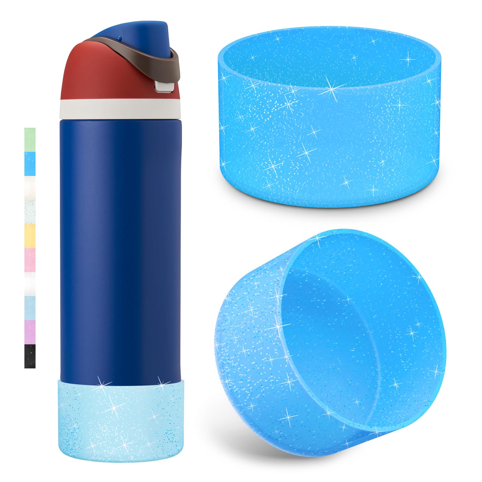 Allwith 2PCS Glitter Silicone Boot for Owala Water Bottle, Anti-Slip Protective Sleeve for Owala Twist,FreeSip and Flip Stainless Steel Water Bottle,