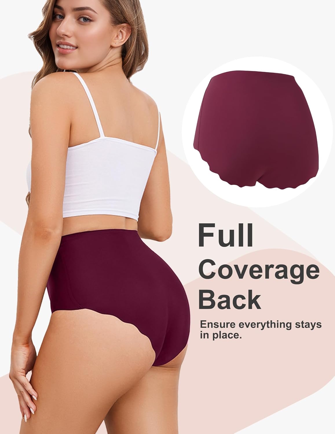 Seamless High Waisted Underwear for Women No Show Wave Edge Panties Briefs 5 Pack - Image 3