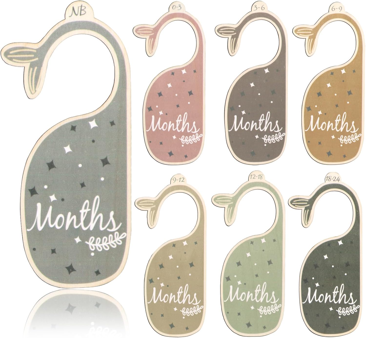 7 Pcs Wood Nursery Wardrobe Dividers by Size, Age Hanger