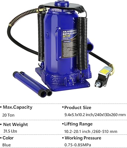 Miniatura 9 de Maotifeys Gato hidráulico de botella de aire de 20 toneladas con bomba manual manual, elevador de reparación de remolque de viaje para camioneta,