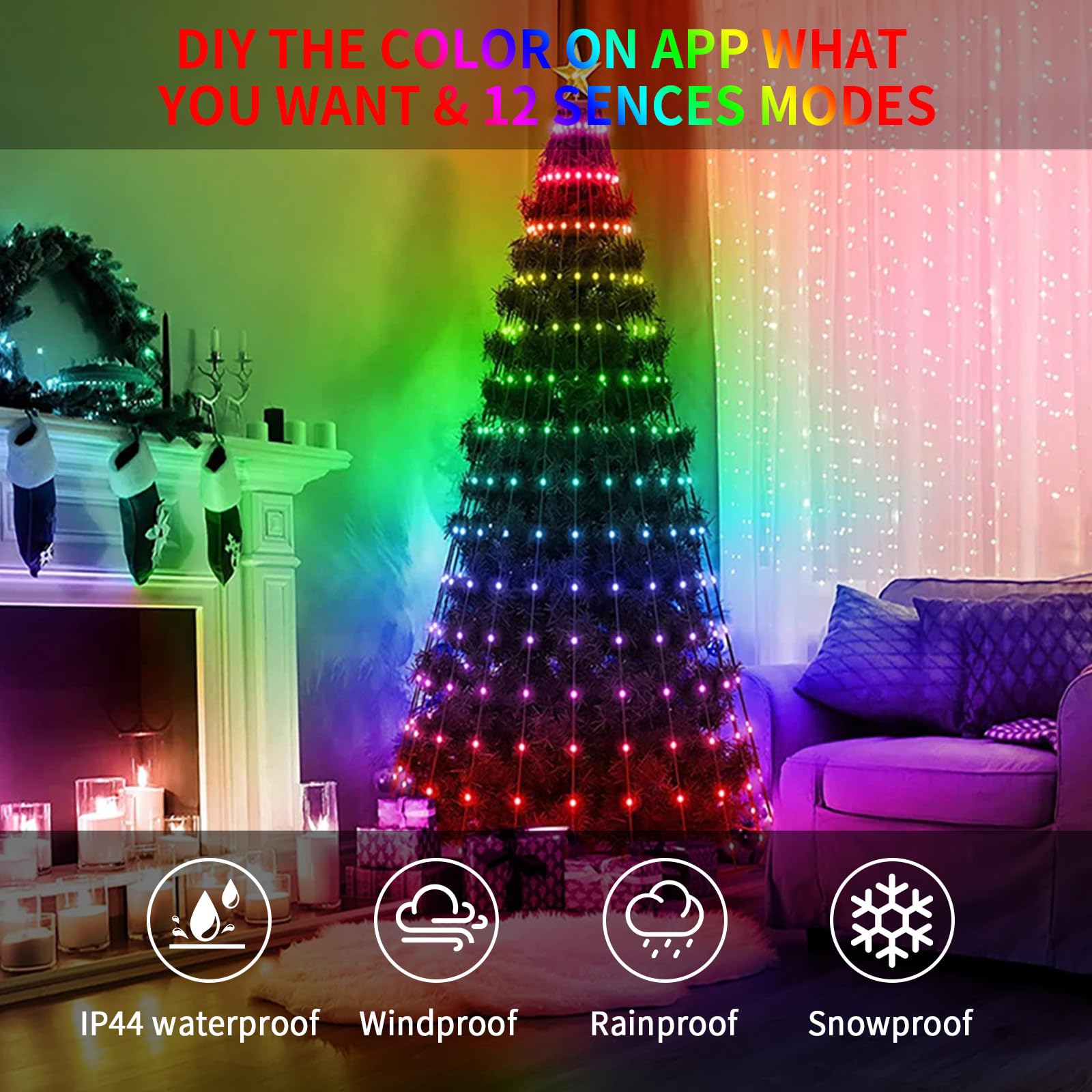 ZWOOS 400 LED Luci Albero di Natale Smart, RGB Luci Per Albero di Natale, Controllo APP/Telecomando, Sincronizzazione con Musica, Plug Power, Natale Decorazioni, Connessione Bluetooth, Altezza 2 m