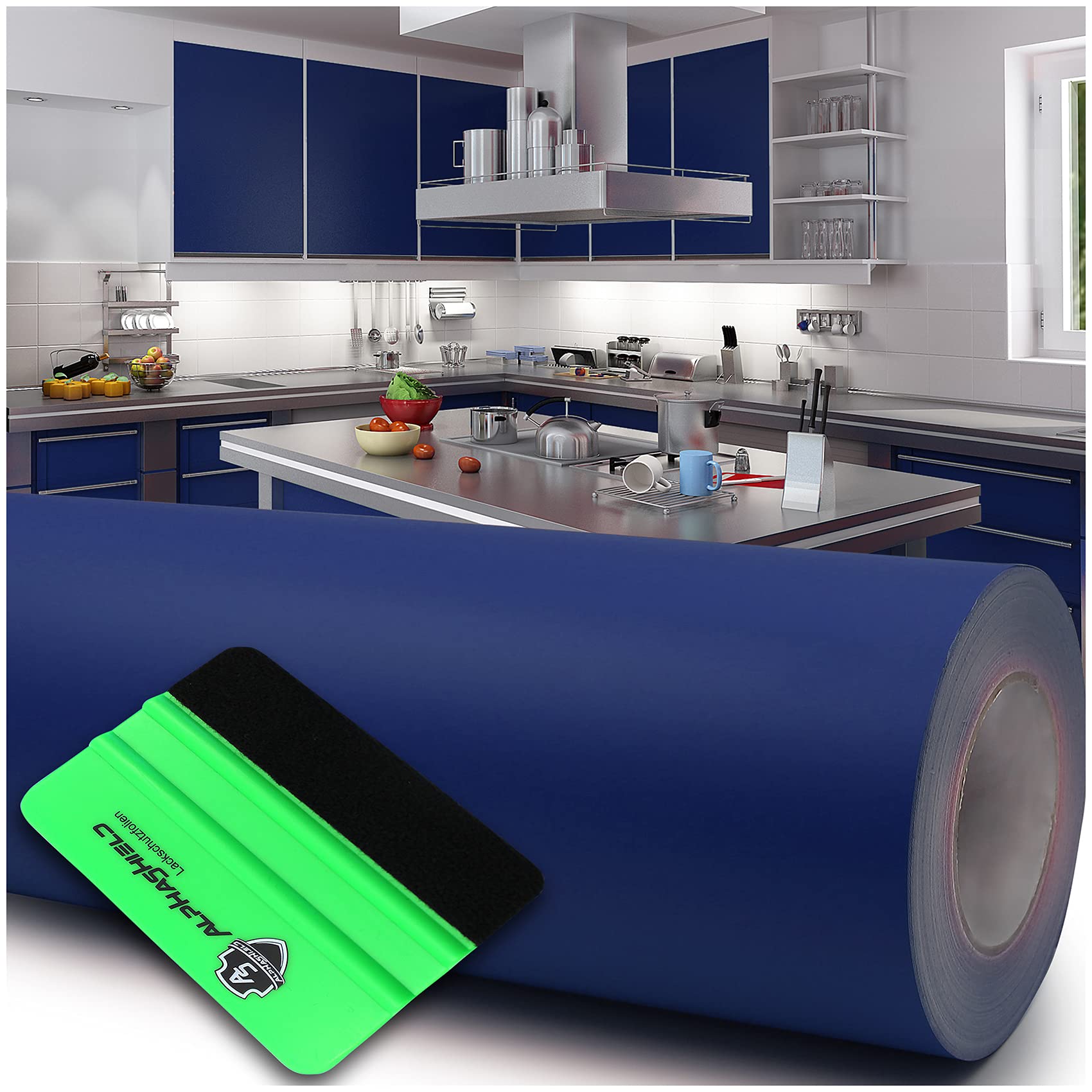 Lámina Adhesiva Vinilo Pared para Plóter (10 m x 63 cm, incluye rasqueta), Brillante o Mate, para Muebles, Cocina, Baño, Decoración (050 Azul Oscuro, Mate)