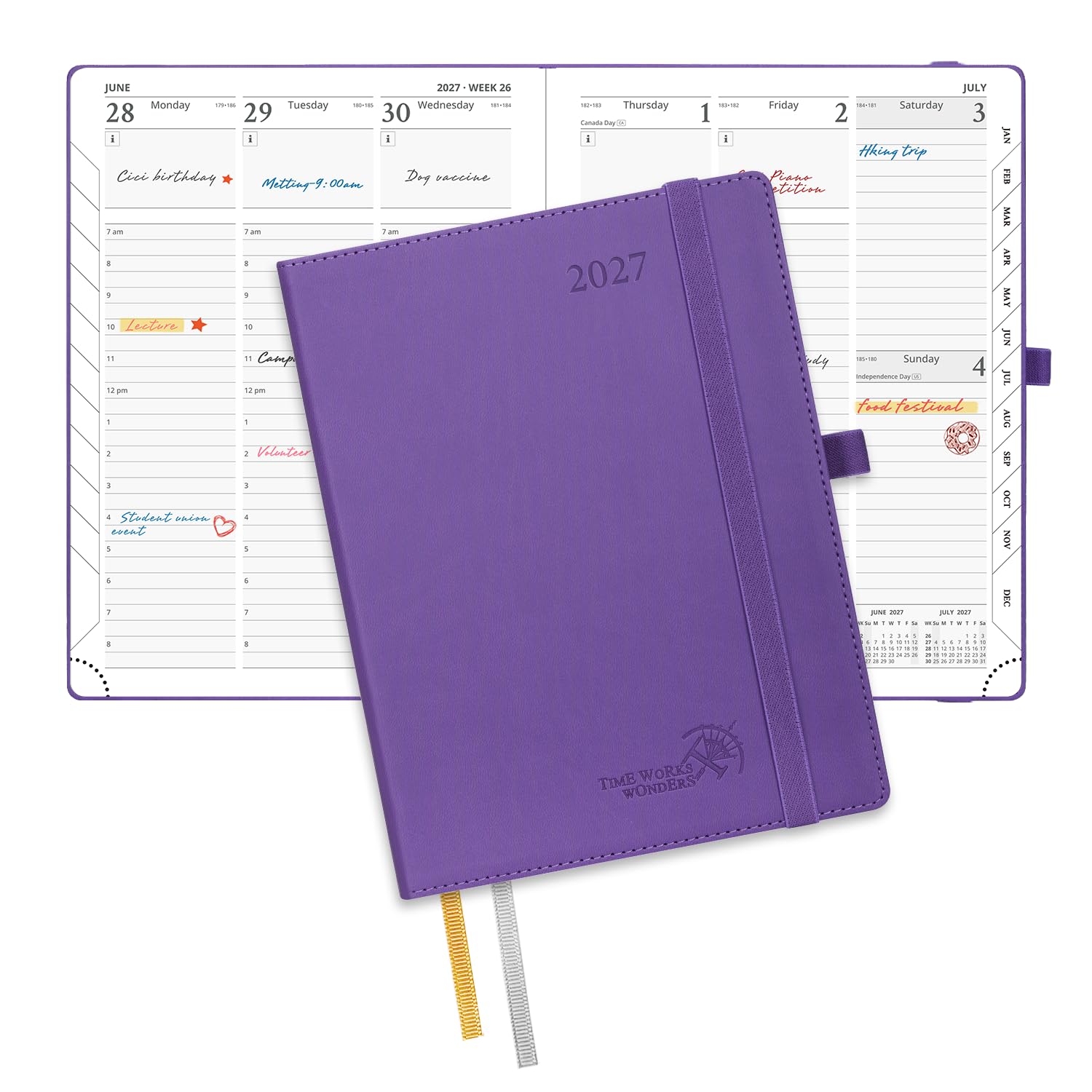 POPRUN 2027 Diary A5 Week to View – PU Leather, Vertical Work Planner — image 1