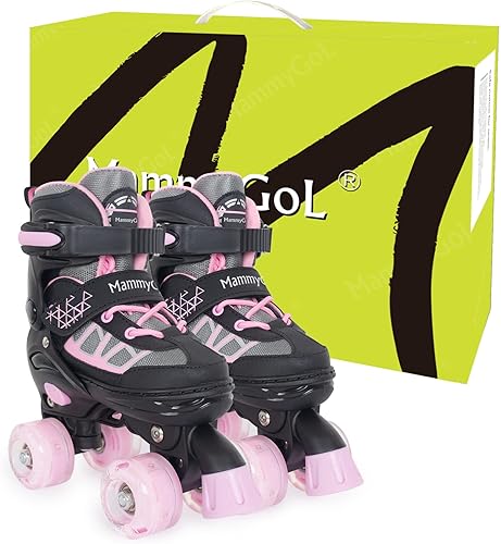 Miniatura 6 de MammyGol Roller Skates for Kids Boys Girls, Adjustable Quad Skates with Light Up Wheels for Toddler Little Kids Ages 6-12, Beginners Outdoor Sports
