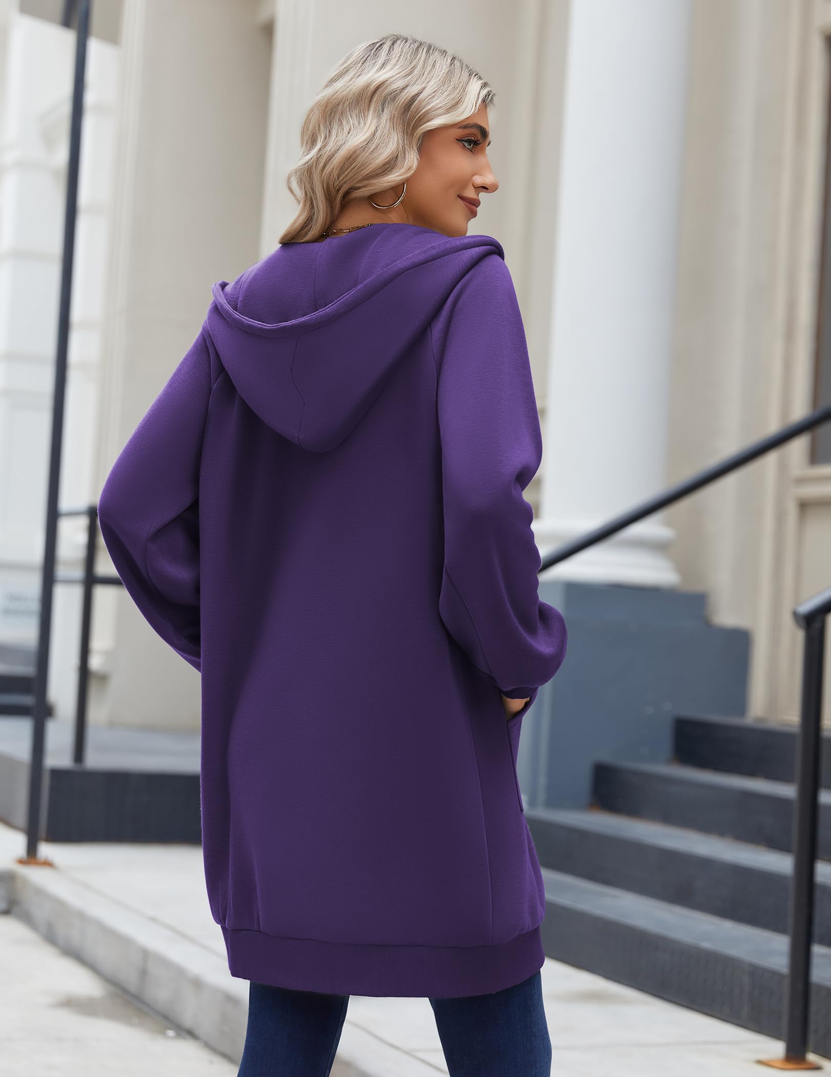 Zeagoo Felpe con cappuccio da donna con zip a maniche lunghe a tunica felpe oversize in pile casual 2025 autunno giacca cappotto con tasca