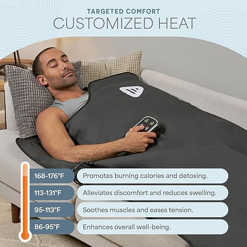 Miniatura 48 de Lifepro Infrared Sauna Blanket for Detox & Relaxation – Low EMF Carbon Fiber Heating, 9 Temp Levels, 5 Colors – Portable Full Body Sauna Blanket