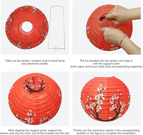 Miniatura 3 de 10 linternas de papel de flores de cerezo, 12 pulgadas, 5 rojas + 5 blancas para decoración de restaurantes, hogar, boda, fiesta